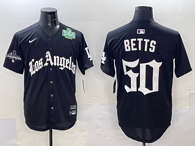Men Los Angeles Dodgers 50 Betts Black Five generations Joint Name 2025 Nike MLB Jersey style 37